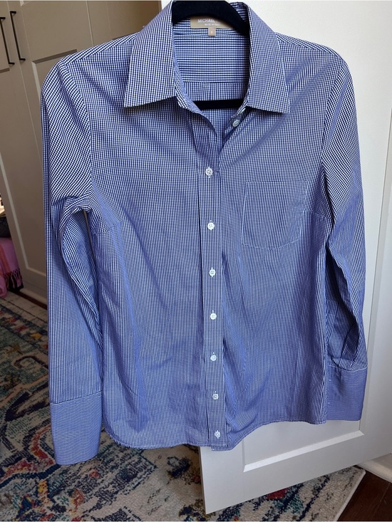 Michael Kors Tops - Michael Kors Made in Italy Indigo Micro Gingham Button Up women’s 6